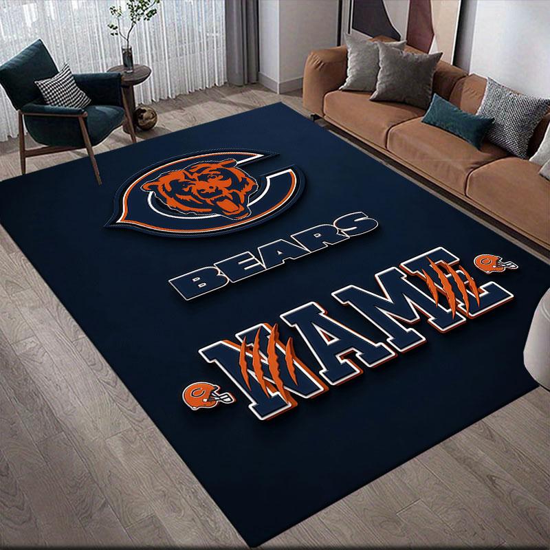 Custom Name,Chicago Bears Home Sofa Decoration for Living Room & Bedroom, Non‑Slip Play Flannel Floor Mat for Game Room