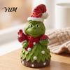 Outdoor Garden Statues Christmas Green Monsters Ornament with Santa Hat And Scarf, Resin Frog Elf Figurine for Home Decoration, Landscaping