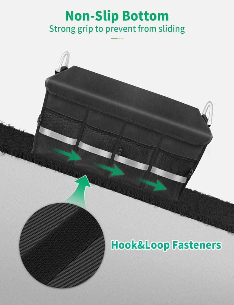 Car Trunk Organizer Cargo Organizer Trunk Storage Waterproof Collapsible Durable Multi Compartments with Foldable Cover Black