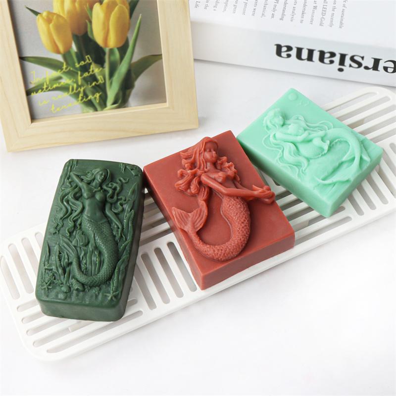 3D Mermaid Silicone Soap Mold DIY Ocean Goddess Candle Resin Making Geometry Square Chocolate Mold Home Decor Crafts Gifts
