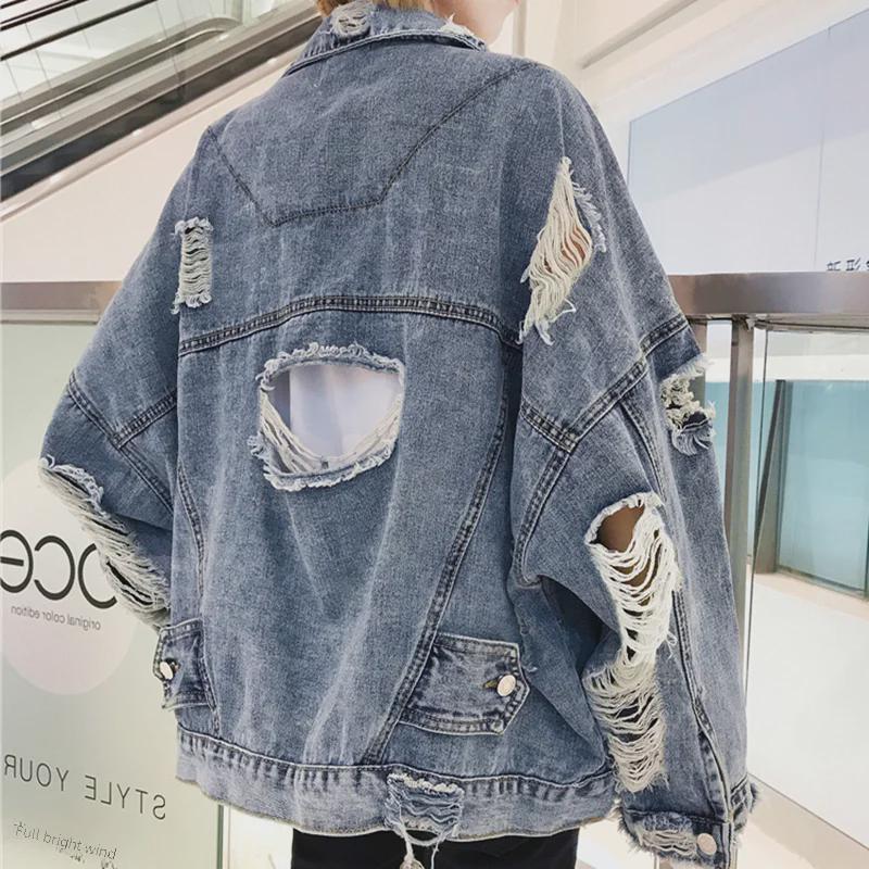 Men's Loose Fit Ripped Denim Jacket - Korean Harajuku BF Style for Spring/Autumn Streetwear
