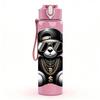 1PC Cool Gangster Teddy Bear Character Print 750ml Color Plastic Sports Water Bottle Leakproof Flip Straw Lid Suitable for Sports Office Home Use