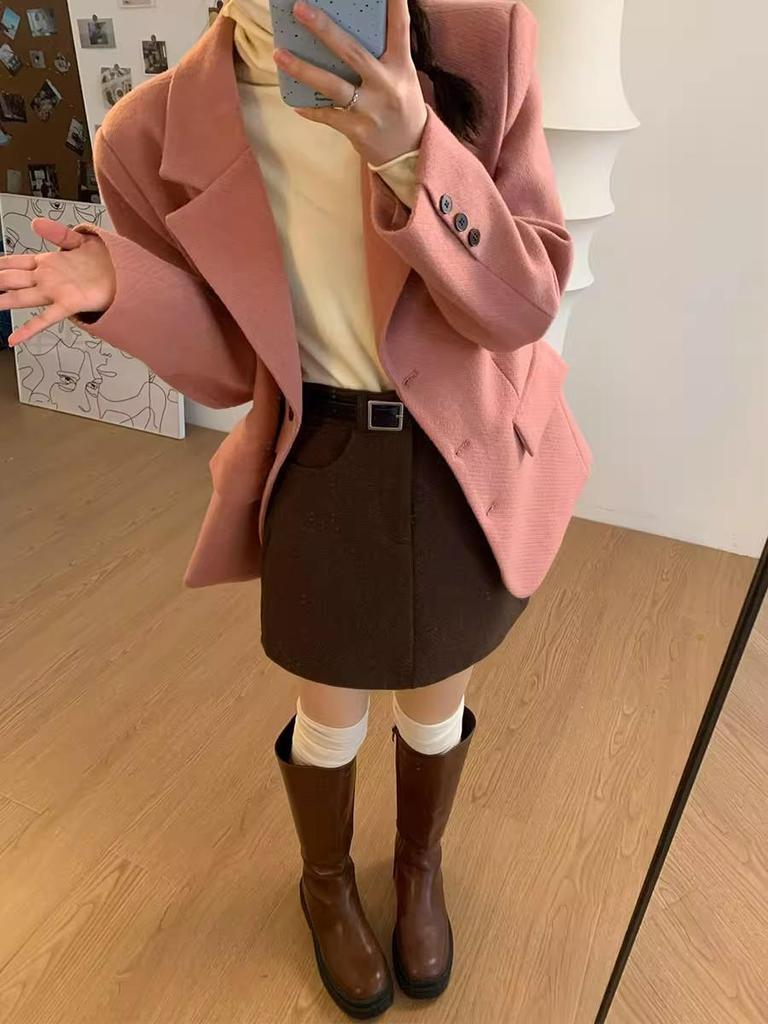 Korean Retro High-Waist Wool-Blend A-Line Skirt for Women - Autumn/Winter Hip-Hugging Slimming Design