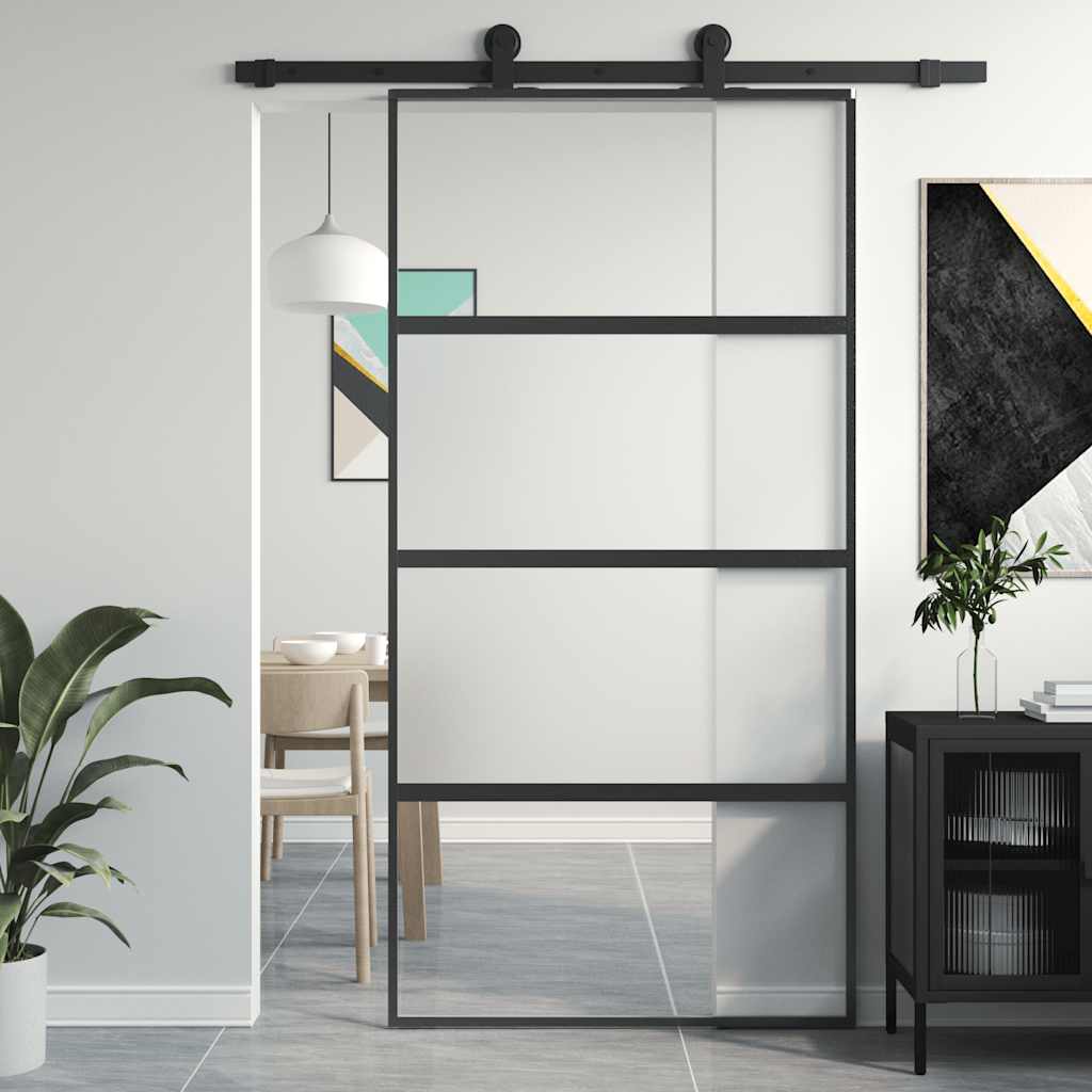 Vidaxl Sliding Door, Black, 102.5X205Cm, Tempered Glass Aluminum