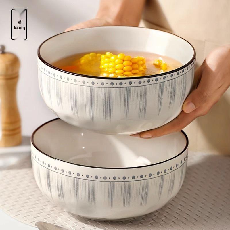 Luxury Ceramic Soup and Noodle Bowl Set - New 2025, Large 8-inch & 6-inch Sizes, High-End Light Design