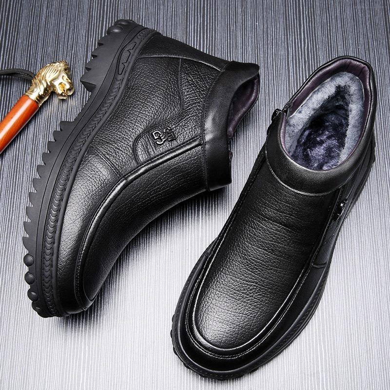 The first layer of cowhide winter wool men's cotton shoes with velvet warm leather shoes medium and old men's shoes are soft