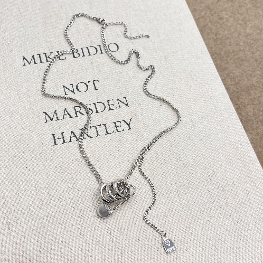 Elegant Frosted Three-Ring Paper Clip Necklace - Women's Sweater Chain & Hoodie Accessory