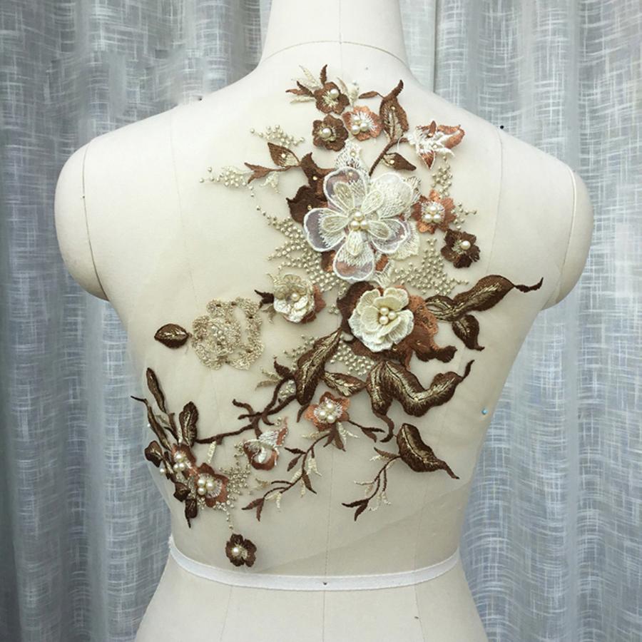3D Flowers Beaded Lace Fabrics Applique Embroidery Sewing On Patches For Wedding/Evening Dress Clothing Patches Scrapbooking