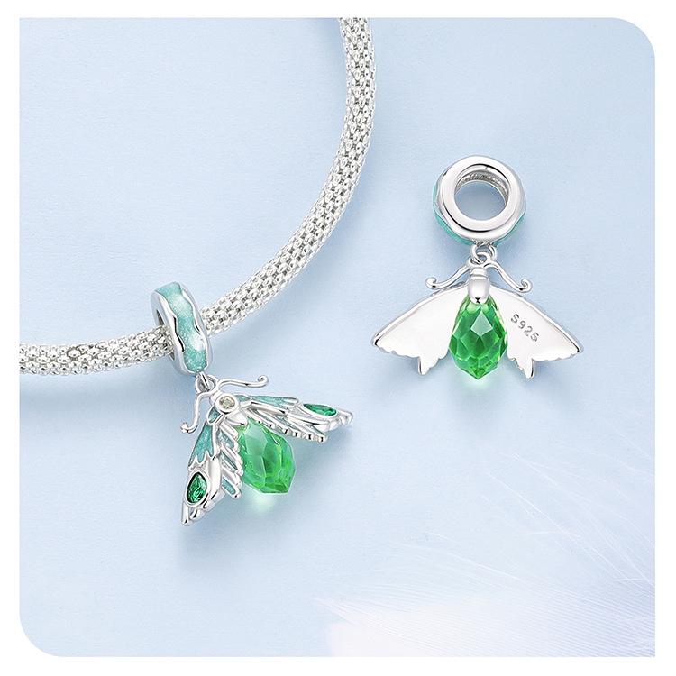 Ziyun Green Oil-Dripping Moth S925 Silver Necklace, Bracelet & Pendant Set