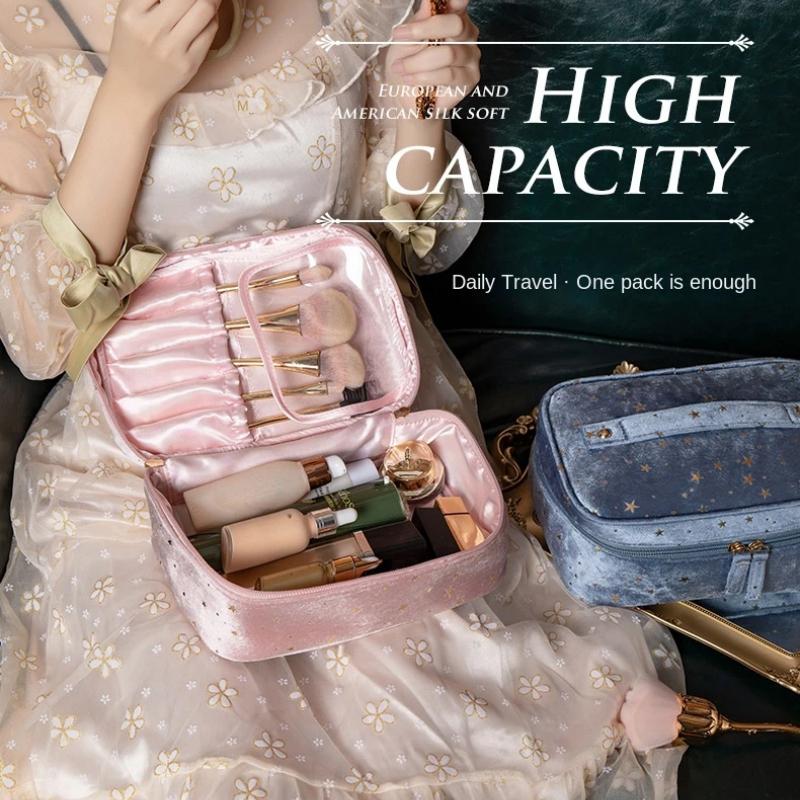 Portable Travel Small Cosmetic Bag Flannel Cosmetic Storage Bag Hand Flannel Women's Large Capacity Starry Sky Cosmetic Bag
