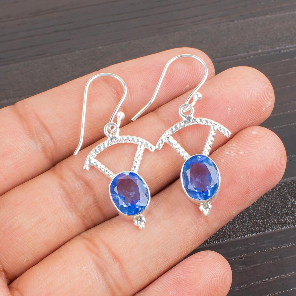 Tansanit Edelstein 925 Sterlingsilber Handgefertigte Hängeohrringe 1.50" EE-51-8