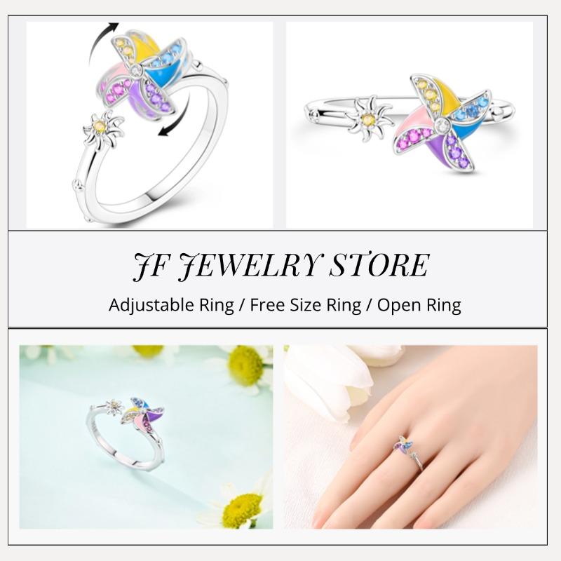 Free Size Ring For Women S925 Silver Original Blue Eyes Dragon Bee Shell Cherry Adjustable Rings Clover Chain Open Ring Jewelry