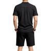 Men's 2-Piece Casual Outfit Henley Neck Short Sleeve T-Shirt Elastic Waist Shorts Set Summer Breathable Textured Tracksuit