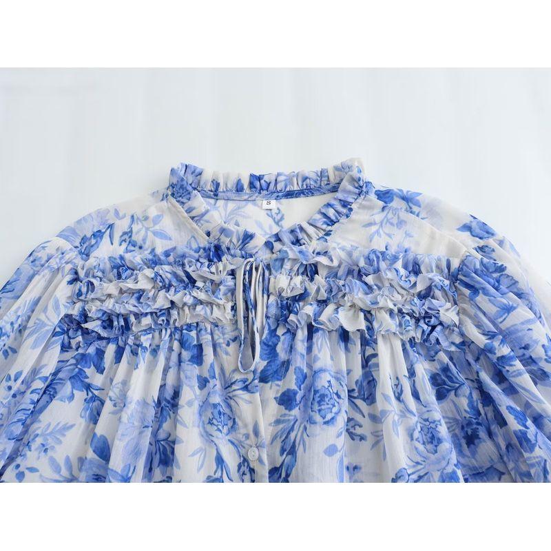 Jnleaog New Fall Women's Clothing European, American and French Style Laminated Decoration Flower Print Blouse 2298069 044