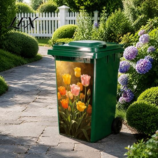 Sun Proof Metal Cabinet Stickers Floral Trash Can Stickers, Waterproof Self?Adhesive Bin Decals, Vintage Flower Pattern Decor Garden Waste Container