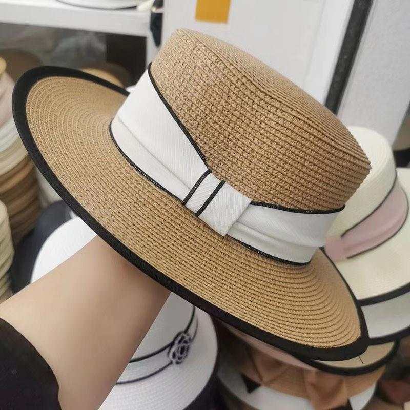 Hat women's summer casual fashion versatile straw hat women's sunshade retro flat top hat sun hat women's sunscreen