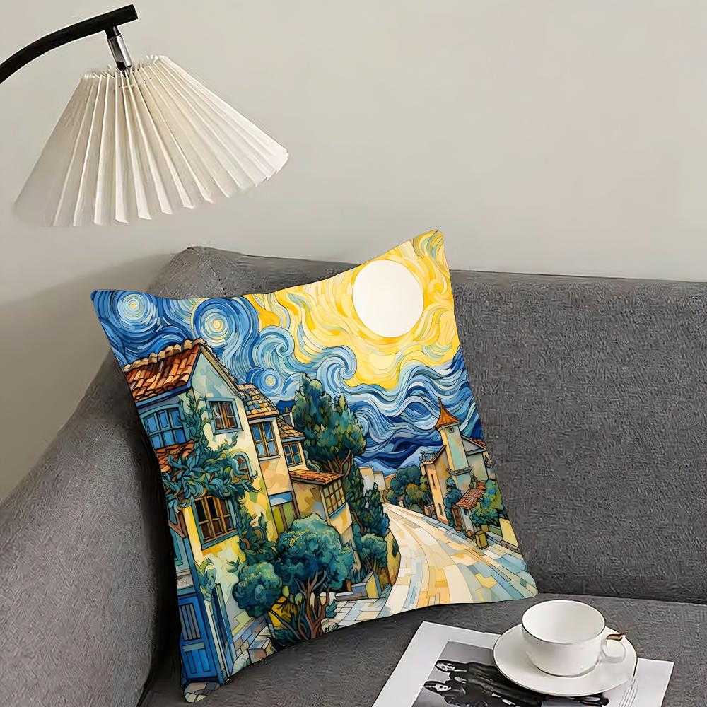 Van Gogh Oil Paintings Classical Cushion Cover Pillowcase Ultra Soft Skin Friendly Fabric Cloud Like Comfort Concealed Zipper