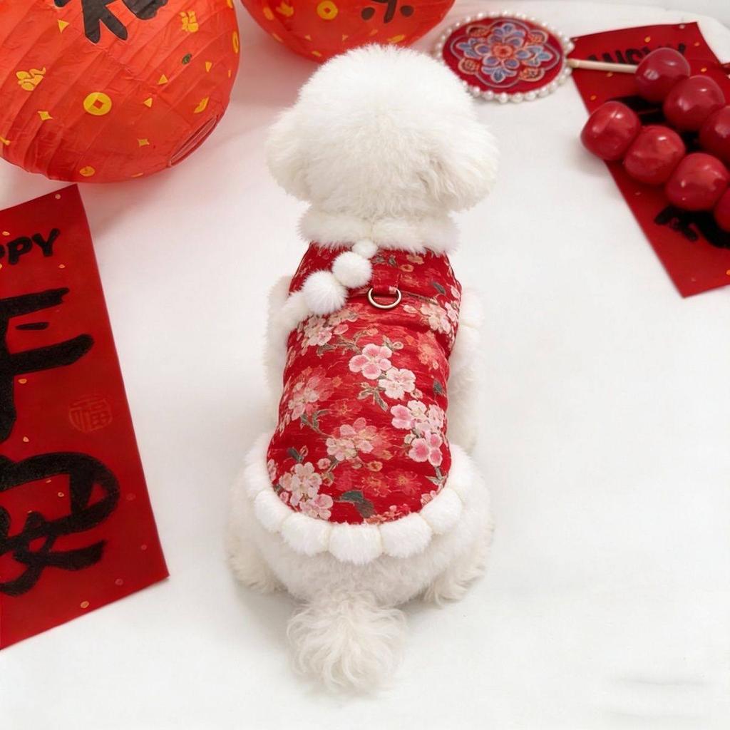 Pet cat clothes Teddy dog Chinese New Year than bear winter Tang dress skirt New Year autumn and winter warm festive thicker