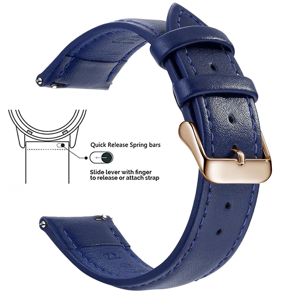 Echtes Lederarmband aus Narbenleder, Schnellverschluss 18mm/20mm/22mm Uhrenarmbänder, Passend für Samsung Galaxy Watch, Garmin Huawei Watch
