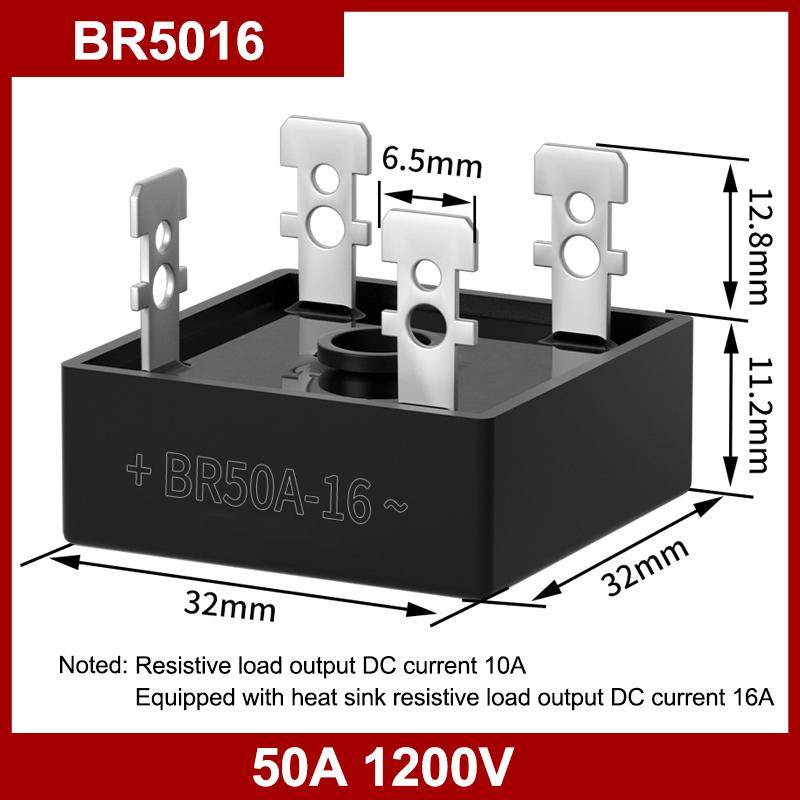 

5A10A15A25A30A50A KBPC BR Серії Випрямний Міст Стек 4-контактний Квадратний Міст Ультразвукова Зарядка Однофазний Випрямний Міст BR5016 50A