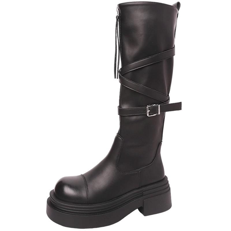 British Skinny Comfortable Knight Boots Women's 2025 Autumn New Thick-soled Height Increase Small Men But Knee Boots Tide