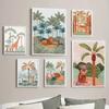 Boho Dschungeltiere Tiger Affe Giraffe Kokospalme Poster Kinderzimmer Leinwandgemälde Wandkunst Druck Bild Baby Kinderzimmer Dekor