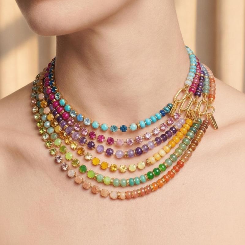 Cross Zircon Necklace Three Layered Choker Necklace For Women Girls Fashion Rainbow Beads Pendant Necklace Jewelry Accessory