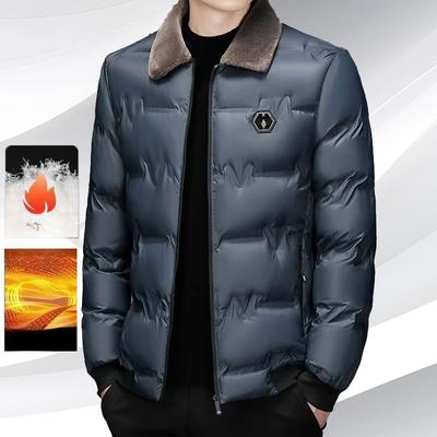 New Down Cotton-padded Winter Clothes Thickened Hair Lapel Collar Middle-aged Warm Cotton-padded Jacket Casual Dad Jacket