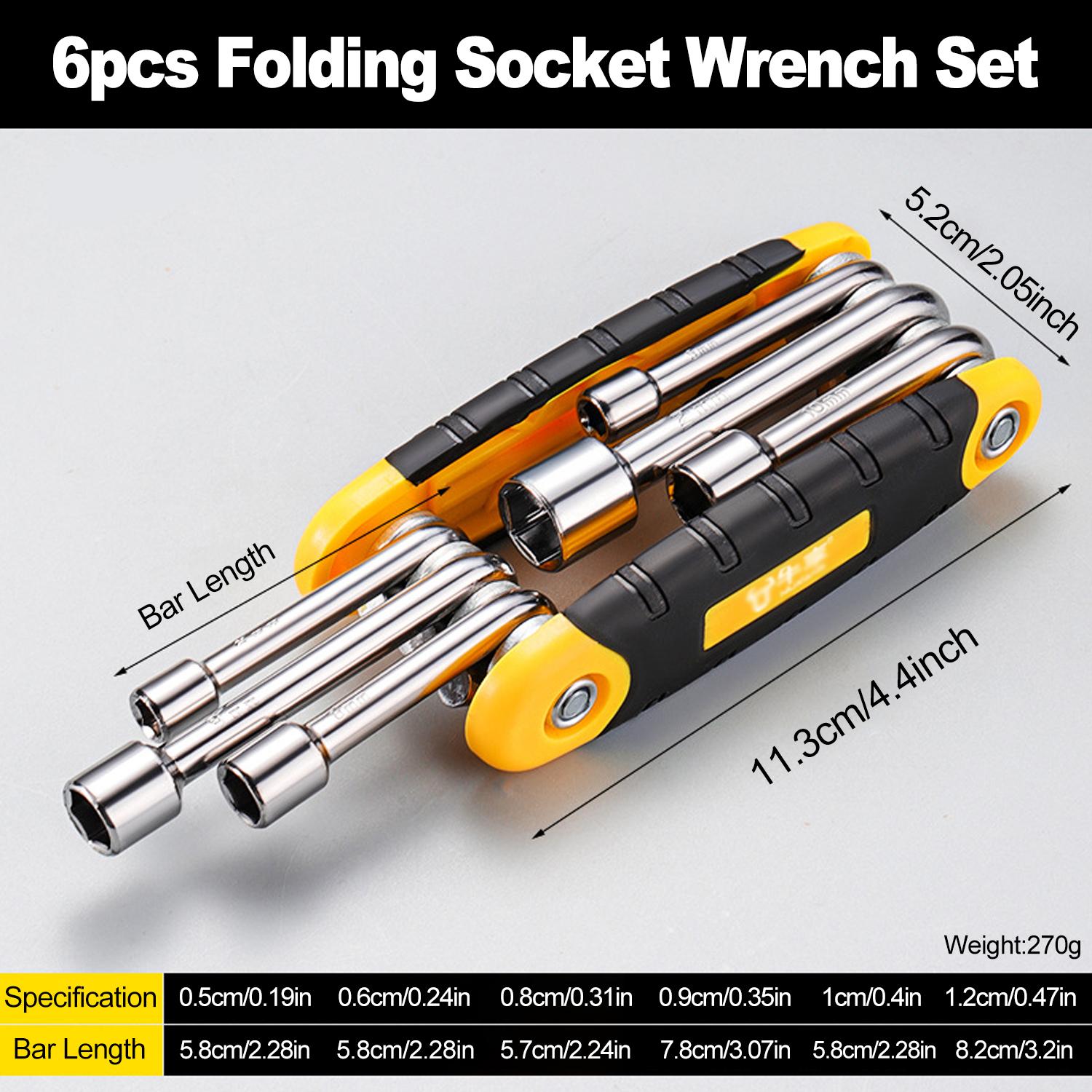 

Hexagonal 6 in 1 Socket Wrench Multifunction High Hardness Folding Socket Wrench Cr-V Portable Screwdriver Wrench Household чёрный
