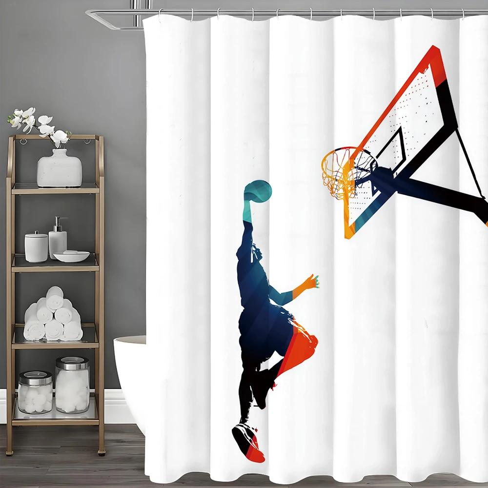 Junior Shooter Basketball Shower Curtain, Bathroom Decorative Shower Curtain, Waterproof Shower Curtain With Hooks