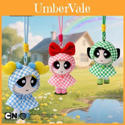 Plyšový přívěsek na klíče Powerpuff Girls s kostkovaným vzorem pro dekoraci batohu a jako dárky