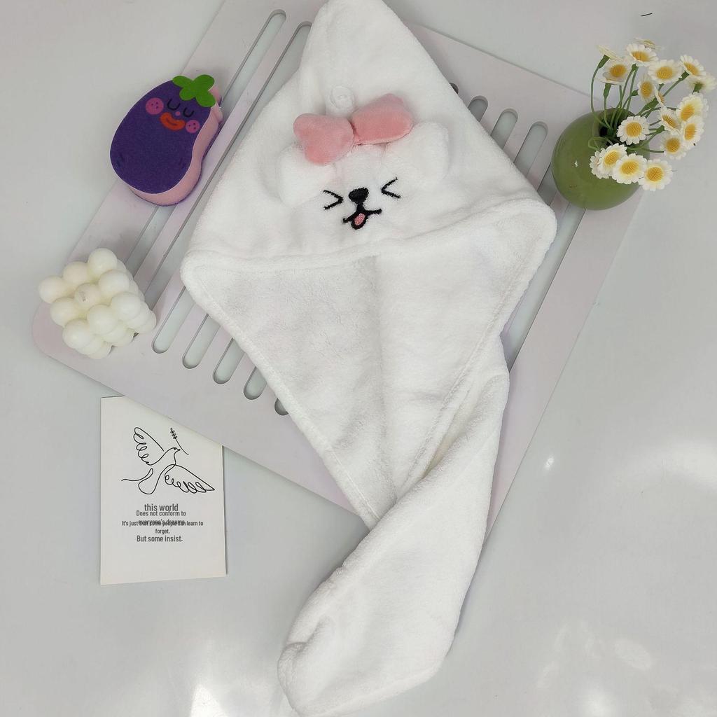 Cute Coral Fleece Puppy Hair Drying Hat - Quick Absorbent Towel Wrap for Girls with Long Hair