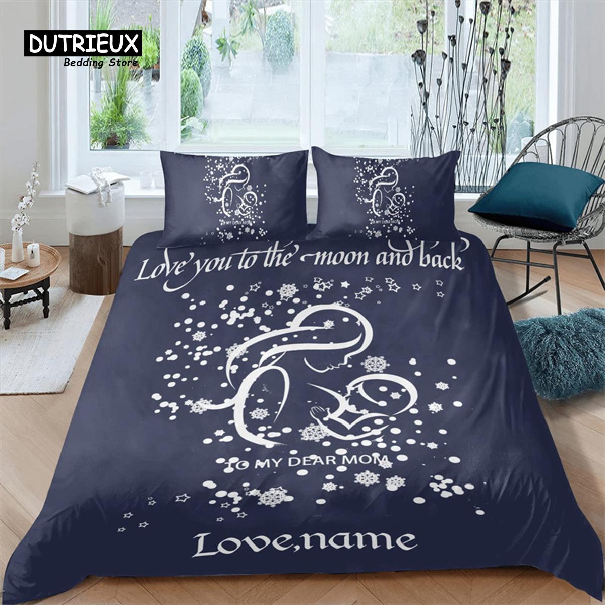 

Custom Happy Mother s Day Snowflake Pink Orange Bedding Set 3 Piece Duvet Cover Set With Name Twin Size Microfiber Quilt Cover (135x200cm)
