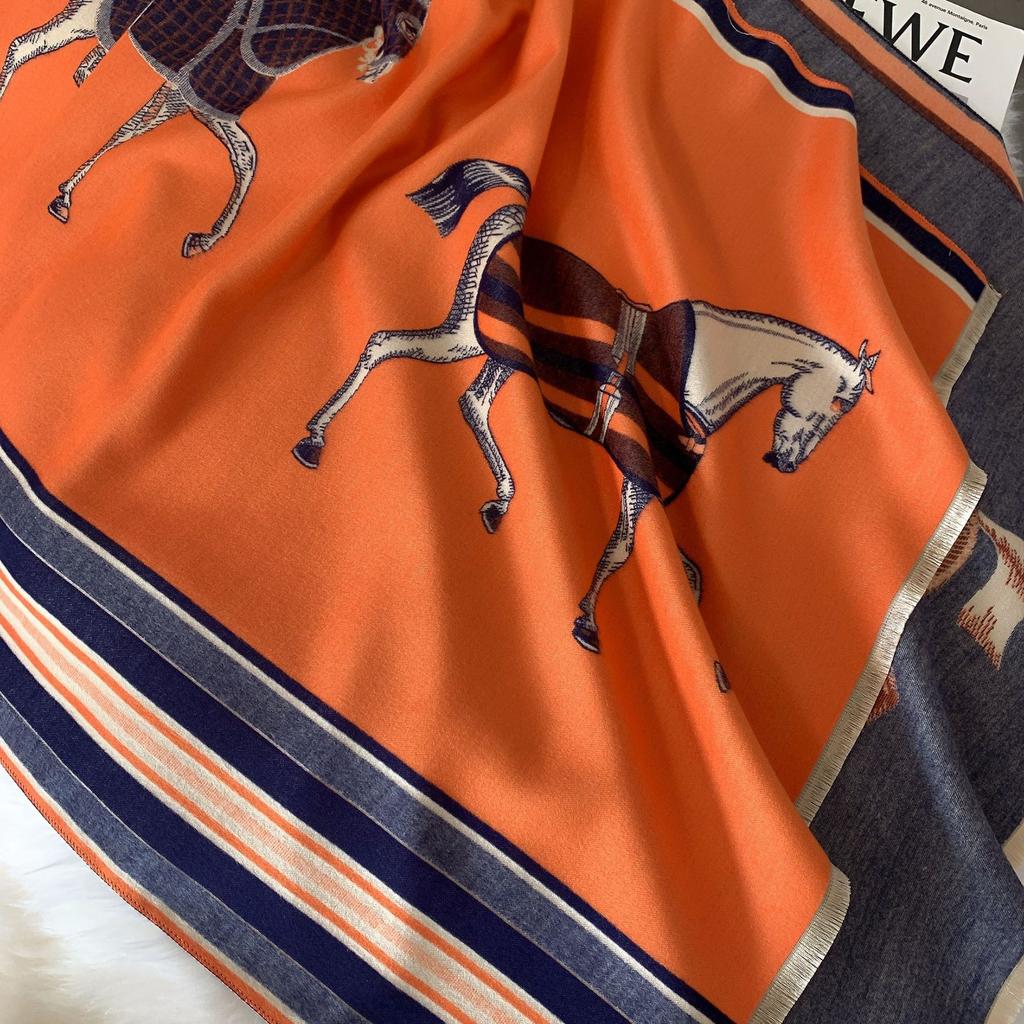 Warm Scarf Imitation Cashmere Women Thickened Decorative Shawl Retro Horse Fringed Blanket Silk Scarf Retro Style