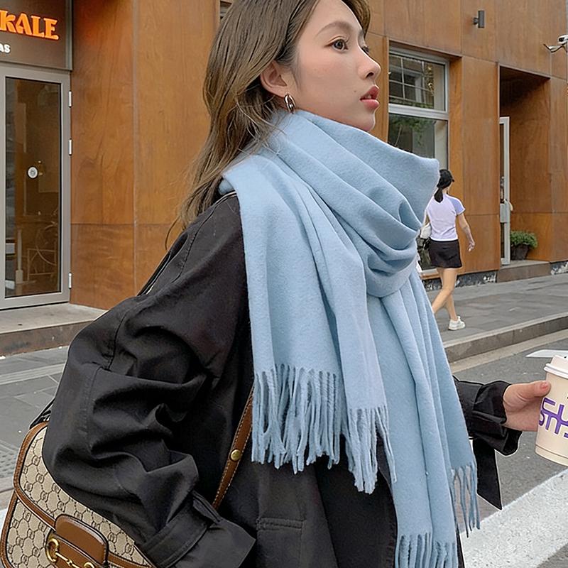 Autumn And Winter New Imitation Cashmere Scarf Solid Color Thickened Warm Fashion Versatile Tassel Shawl High-End