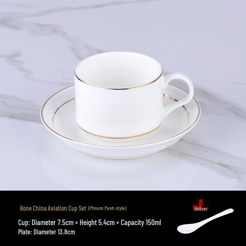 Luxurious Bone China Gold Rim Coffee Cup & Saucer Set - Pure White Ceramic English Style for Hotels and European Coffee Service
