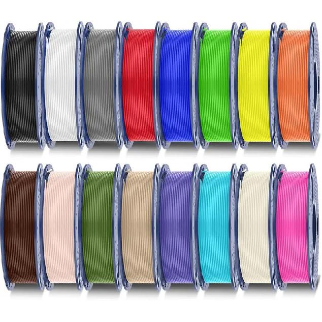 Bundle Filamento PETG da 16 Colori, 1,75 mm, 0,25 kg per Bobina, 4 kg Totale, Confezionato Individualmente Sottovuoto