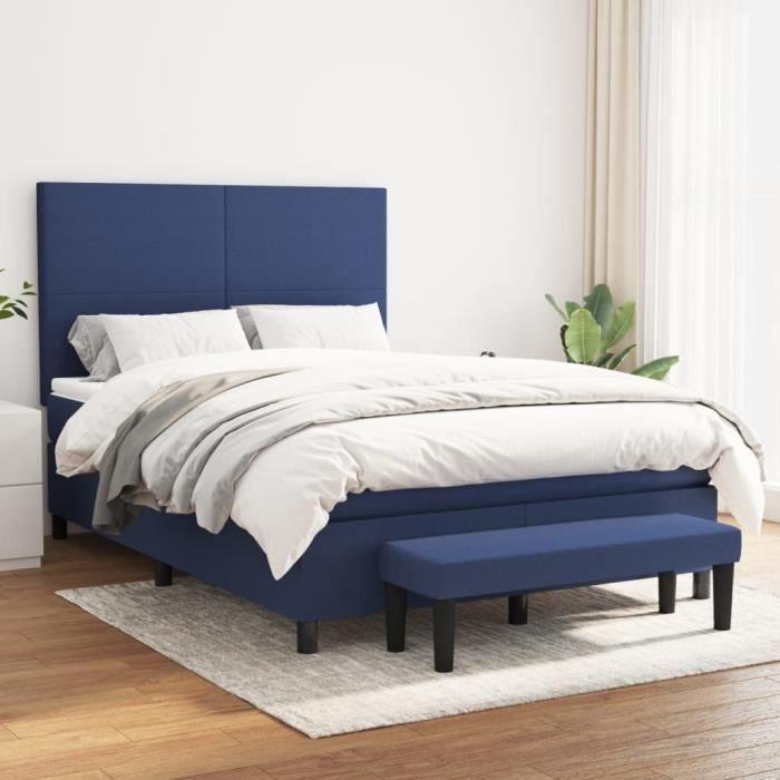 3136443 vidaXL Lit à sommier tapissier avec matelas Bleu 140x200 cm Tissu