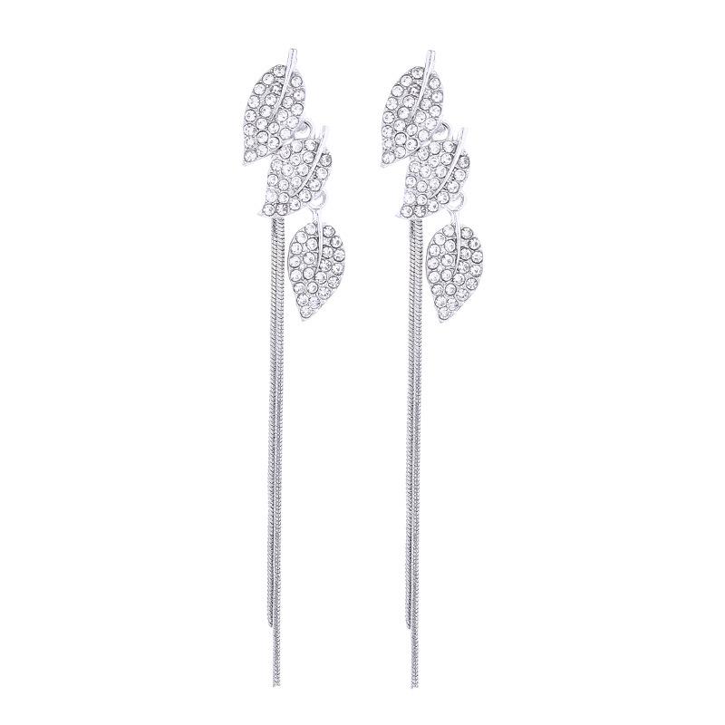 Two-Way Wear Long Faux Diamond Leaf Earrings – Niche Design, Versatile & High-End Feel.