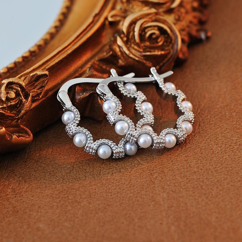 Elegant French Retro Pearl Zircon Earrings - High-End Luxury Design