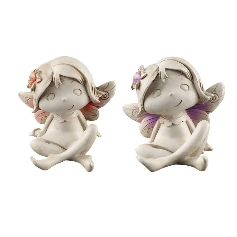 2 шт./комплект Статуэтки фей-девочек из смолы Цветочная фея Садовая Цветочная фея Эльф Смоляные украшения Сад 2Pcs/set
