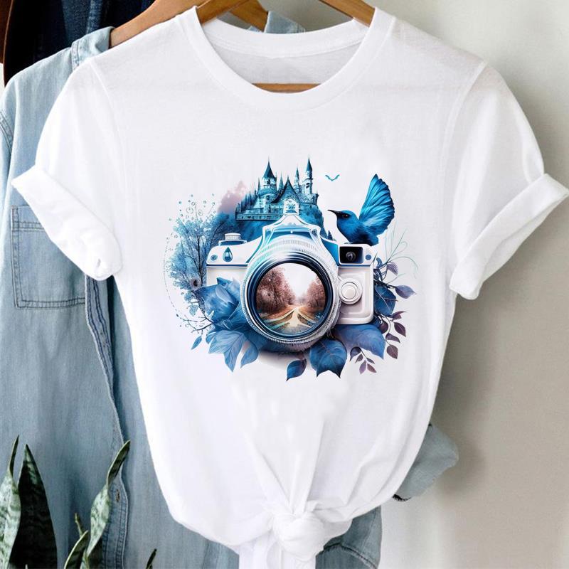(Asian Size) Clothing Lady o-neck Short Sleeve T-shirts Printed Female flower trend Top Casual T Shirt Fashion Women Graphic Tee