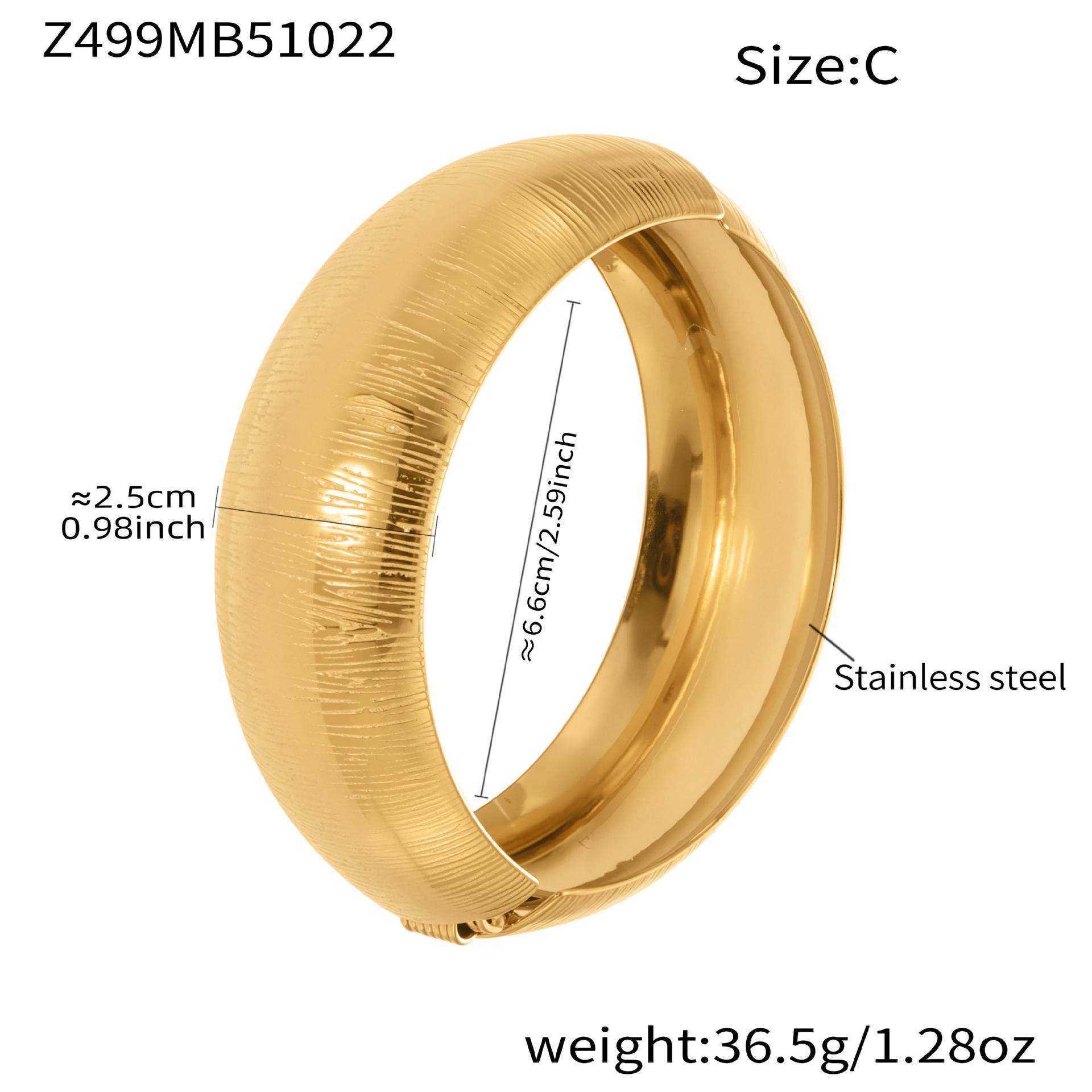 Oumeka Элегантный текстурированный браслет с открытой стороной, Нержавеющая сталь с покрытием из 18-каратного золота, Устойчив к выцветанию.