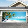 One Tropical Beach Coconut Tree Garage Banner - 2D Flat Printing of Vibrant Coconut Trees and Ocean Scenes