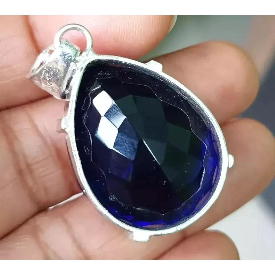 Certified 29 Ct Natural Blue Sapphire Pear Cut 925 Silver Pendant Loose Gemstone