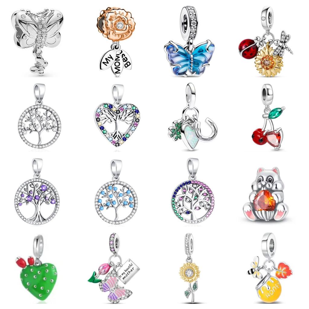 New Copper Clover Pendant Fit Original Women Bracelet Diy Fine Dangle Jewelry Life Tree Bead Spring Charm Amulet Gift