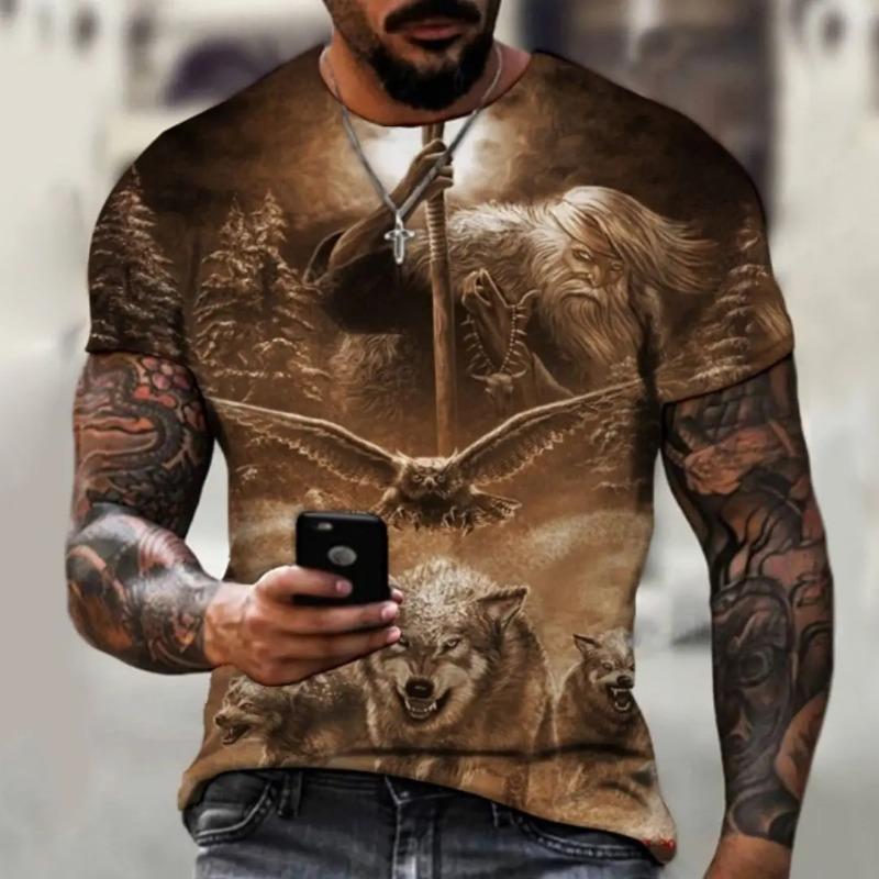 Men's Short Sleeve Tops Tees Shirt Men Design Clothes Tiger Fighting Animal Beast Fierce Lion Leopard 3D Print T-shirt