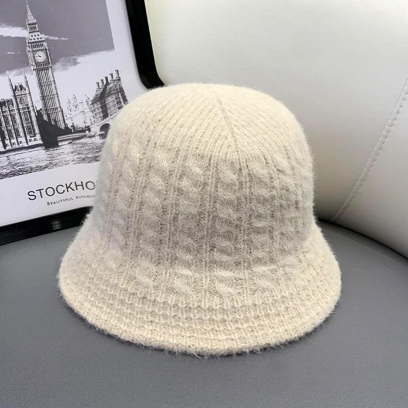 Bob rétro couleur unie pour femme, bob en tricot peluche polyvalent, hiver chaud, chapeau lavabo pour femme