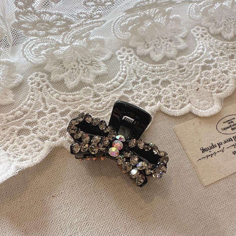 Korean Hair Accessories: High-Quality Rhinestone Hair Claw with Elegant Bow, Small Claw Clips for Women