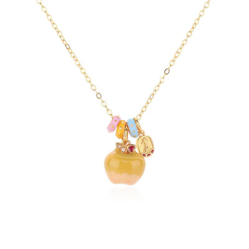 Iridescent Apple Necklace: Auspicious Chinese Fashion Enamel Accessory for Gifts